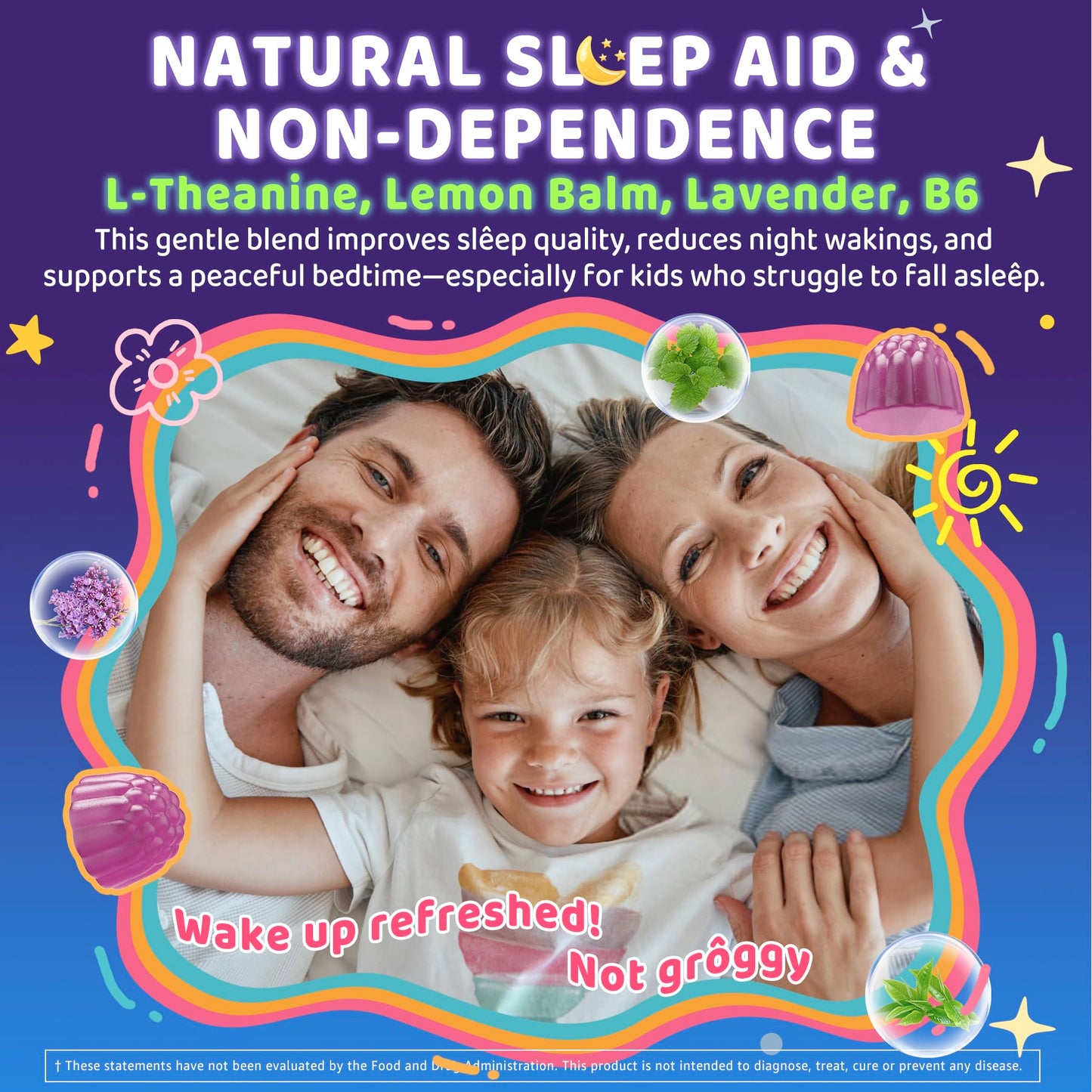 Kids Sleep Gummies - NO Melatonin Sleep Aid with Magnesium Glycinate, Magnesium Malate, L-Theanine, Lavender, B6, Zinc, D3K2 | 2-Pack