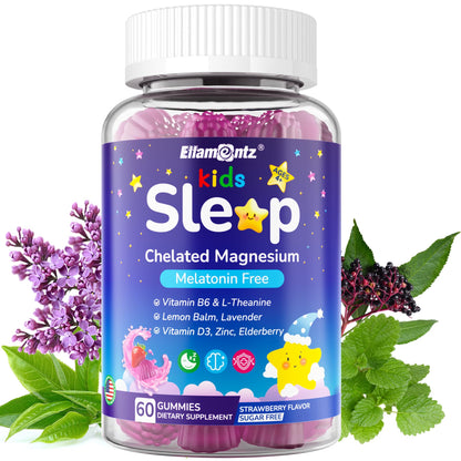 Kids Sleep Gummies - No Melatonin with Magnesium Glycinate, L-Theanine, Zinc & D3K2 | Immune Support