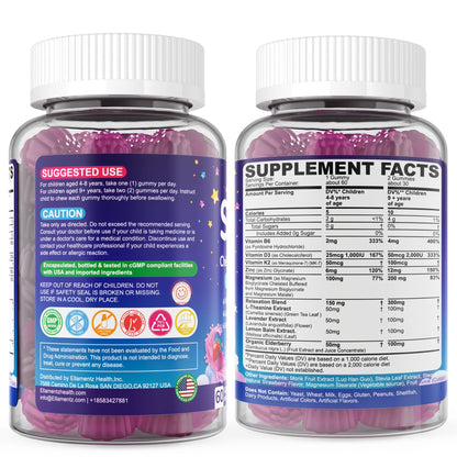 Kids Sleep Gummies - NO Melatonin Sleep Aid with Magnesium Glycinate, Magnesium Malate, L-Theanine, Lavender, B6, Zinc, D3K2 | 2-Pack