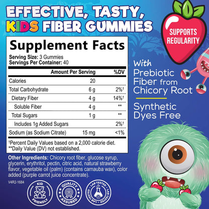 Fiber Gummies for Kids – 4g Daily Prebiotic Fiber Supplement | Plant-Based, Non-GMO, 120 Gummies