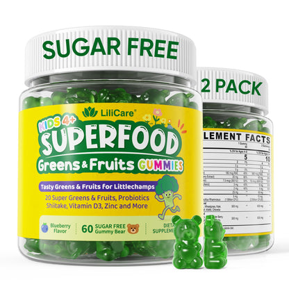 Kids Super Greens Gummies – 2 Pack, Immunity & Gut Health, 20+ Fruits & Veggies, Sugar Free
