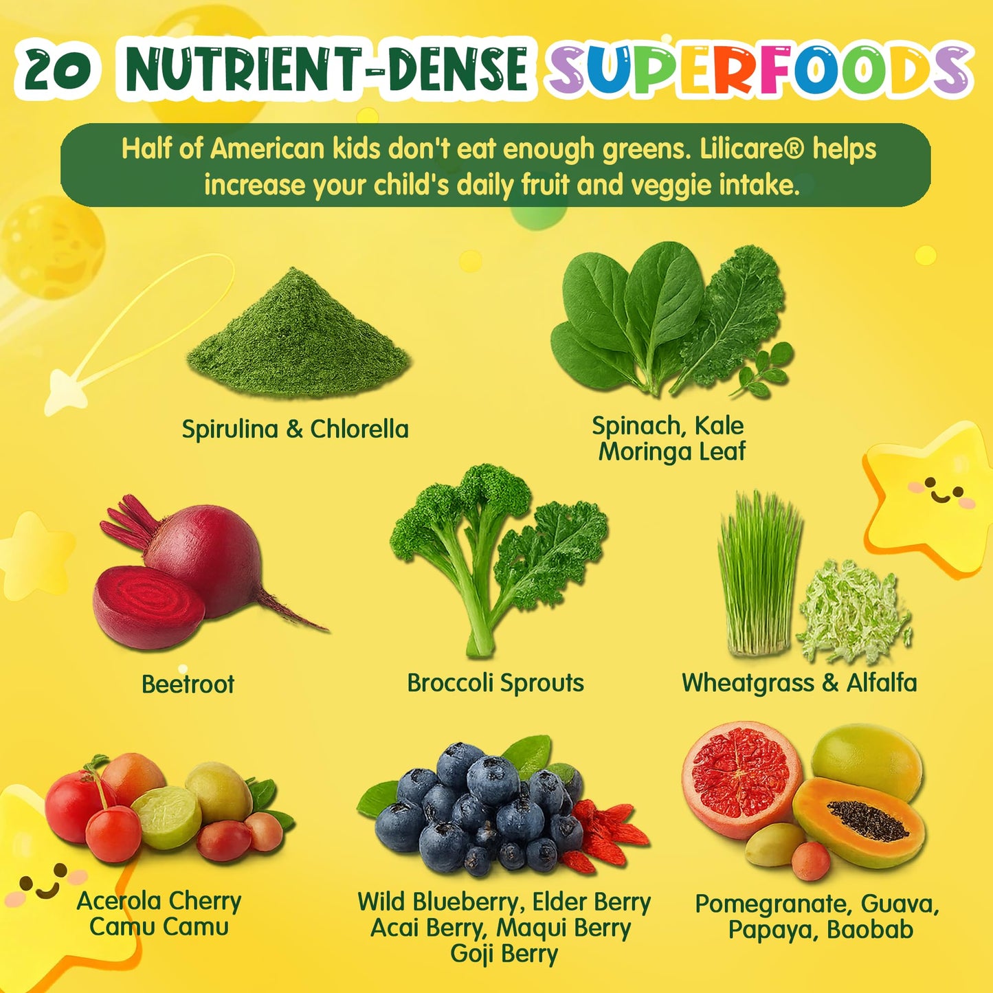 Kids Super Greens Gummies – 2 Pack, Immunity & Gut Health, 20+ Fruits & Veggies, Sugar Free
