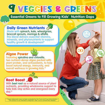Kids Super Greens Gummies – 2 Pack, Immunity & Gut Health, 20+ Fruits & Veggies, Sugar Free