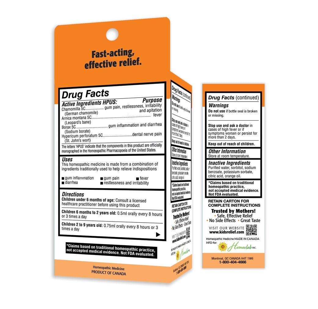 Kids Teething Oral Solution Orange Flavor (0.85 oz) 25 ml – Safe, All-Natural Homeopathic