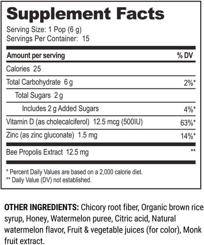 Kids Throat-Soothing Watermelon Lollipops by Beekeeper's Naturals – Doctor Formulated, 15 ct