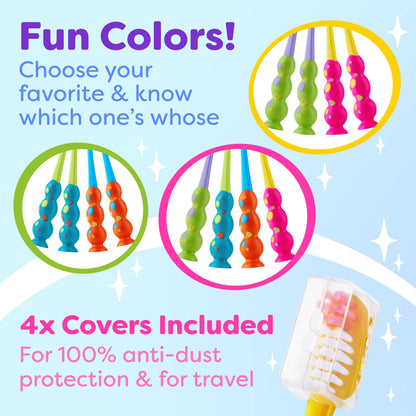 Kids Toothbrush 4 Pack - Soft Bristles with Suction Cup & Child-Sized Heads (3-10 Years)