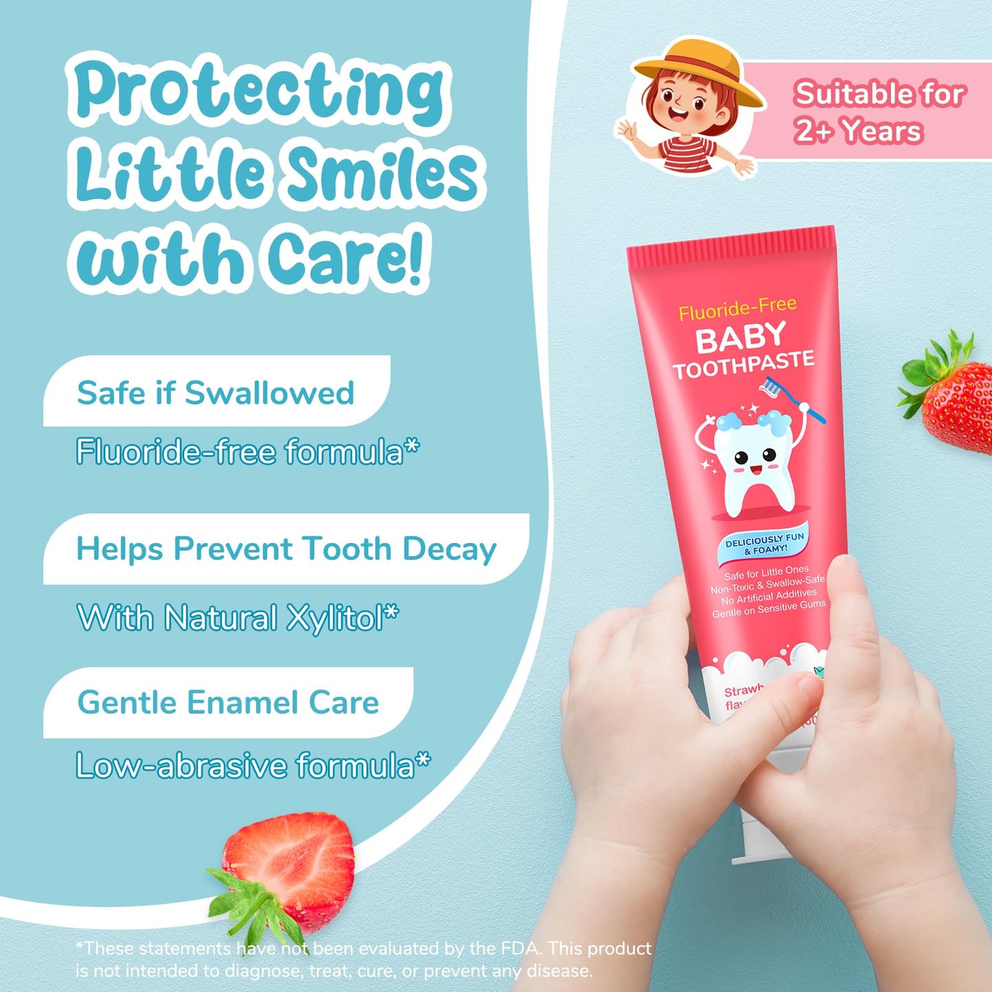 Kids Toothpaste - Fluoride Free, Cavity & Enamel Protection, Strawberry & Watermelon Flavor (Ages 2+)