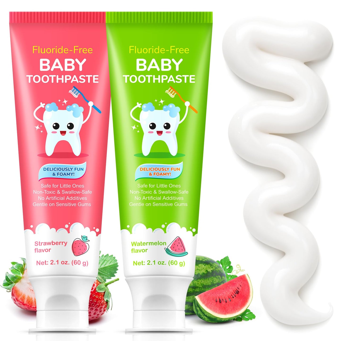 Kids Toothpaste - Fluoride Free, Cavity & Enamel Protection, Strawberry & Watermelon Flavor (Ages 2+)