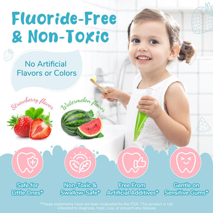 Kids Toothpaste - Fluoride Free, Cavity & Enamel Protection, Strawberry & Watermelon Flavor (Ages 2+)