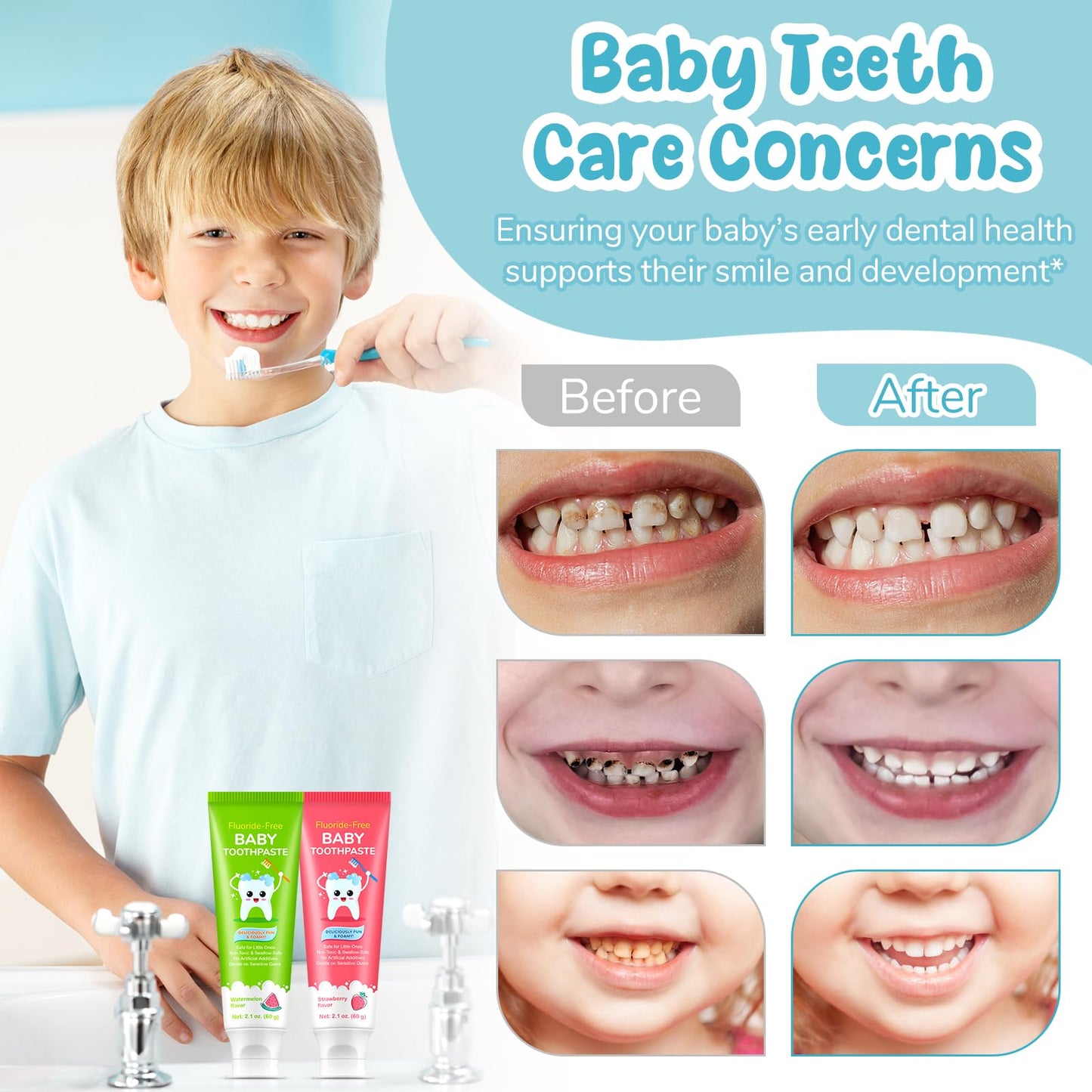 Kids Toothpaste - Fluoride Free, Cavity & Enamel Protection, Strawberry & Watermelon Flavor (Ages 2+)