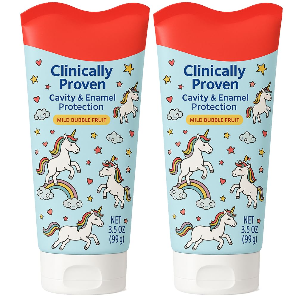 Kids Toothpaste Unicorn Bubble Fruit Flavor – Fluoride Anticavity, ADA-Accepted, 2 Tubes (3.5 oz each)