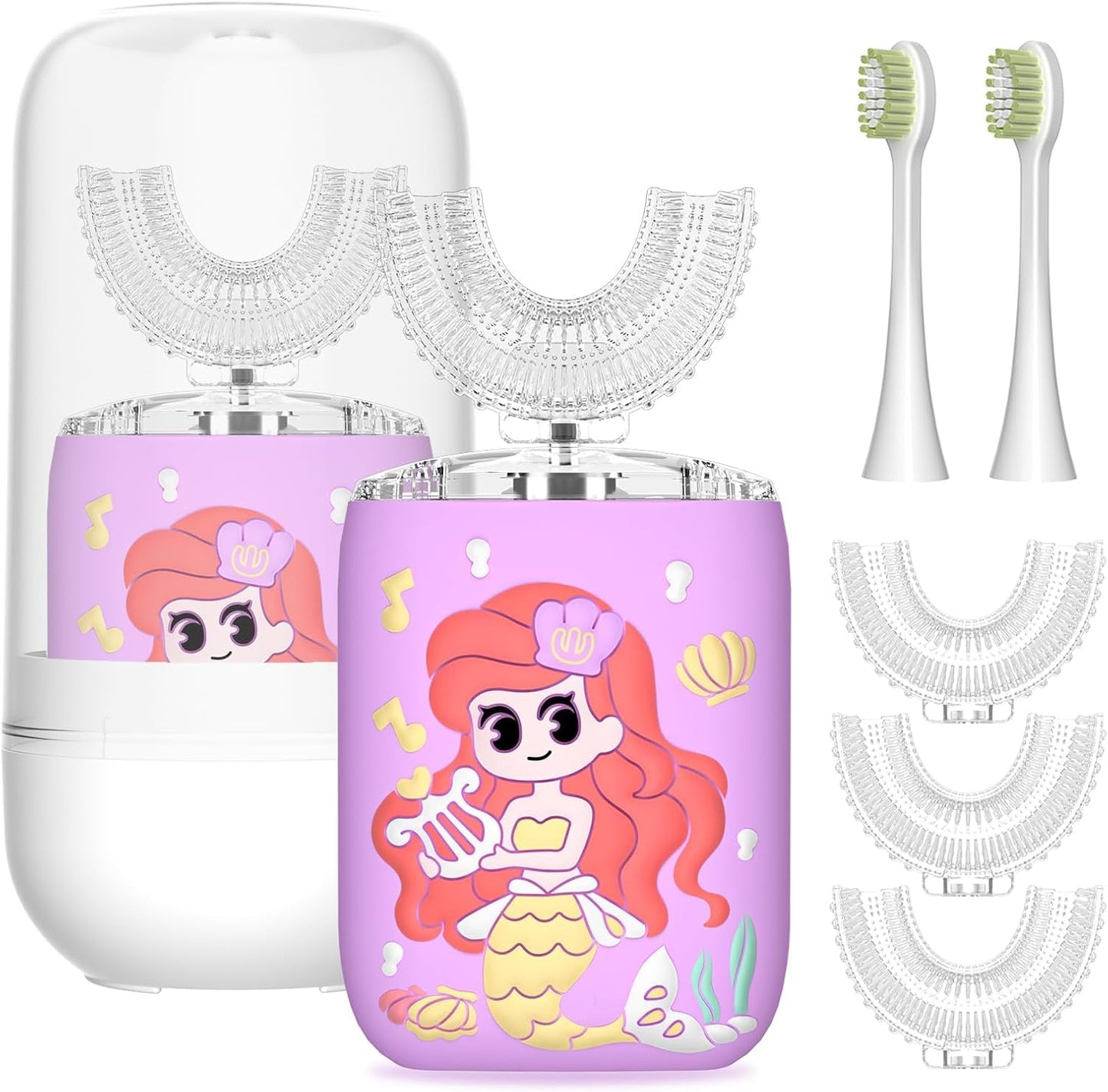 Kids U-Shaped Electric Toothbrush – Mermaid Purple, 6 Modes, Rechargeable (Ages 2-6)
