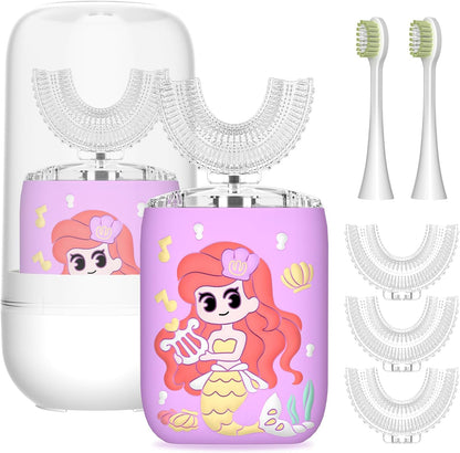 Kids U-Shaped Electric Toothbrush – Mermaid Purple, 6 Modes, Rechargeable (Ages 2-6)