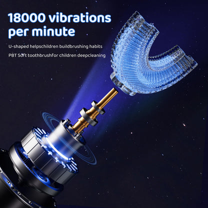 Kids U-Shaped Electric Toothbrush with 3 Modes, 4 Brush Heads, 360° Sonic Cleaning, IPX7 Waterproof (Ages 2-12)
