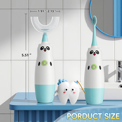 Kids U-Shaped Electric Toothbrush – 2 Heads, 360° Cleaning (Blue) for Ages 8-13