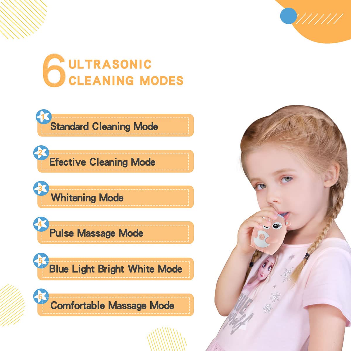 Kids U-Shaped Sonic Electric Toothbrush – 4 Heads, 6 Modes, Cartoon Deer Design