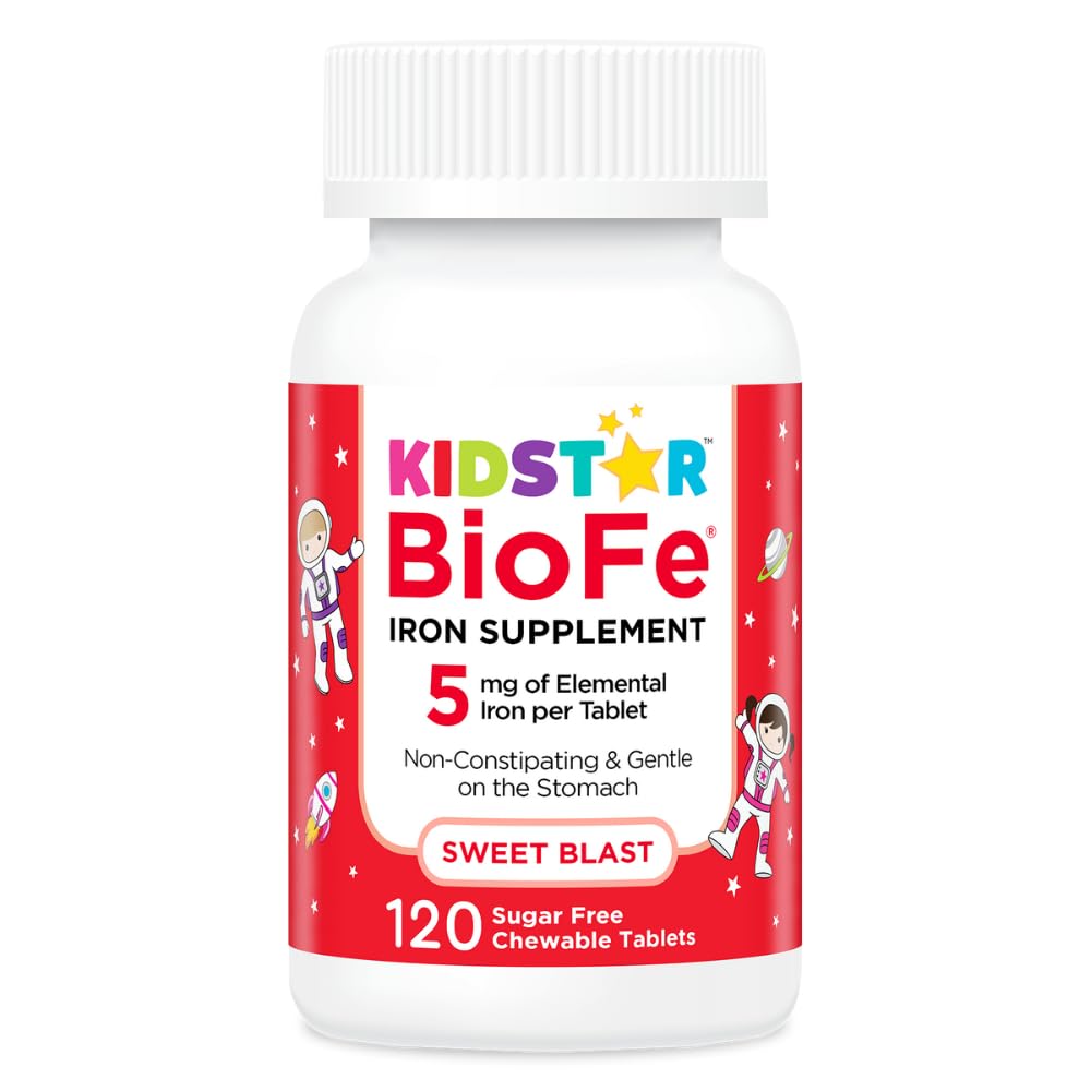 KidStar Nutrients BioFe Pure Iron Chewables – 5 mg Iron, No Sugar, Xylitol, 120 Tablets (Kids & Adults)