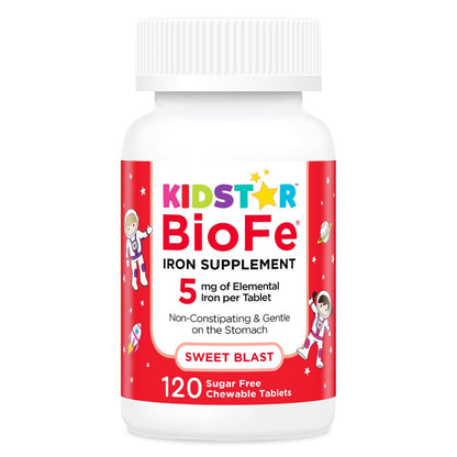 KidStar Nutrients BioFe Pure Iron Chewables – 5 mg Iron, No Sugar, Xylitol, 120 Tablets (Kids & Adults)
