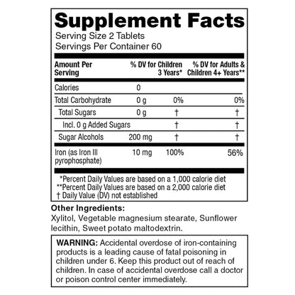 KidStar Nutrients BioFe Pure Iron Chewables – 5 mg Iron, No Sugar, Xylitol, 120 Tablets (Kids & Adults)