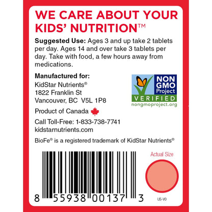 KidStar Nutrients BioFe Pure Iron Chewables – 5 mg Iron, No Sugar, Xylitol, 120 Tablets (Kids & Adults)