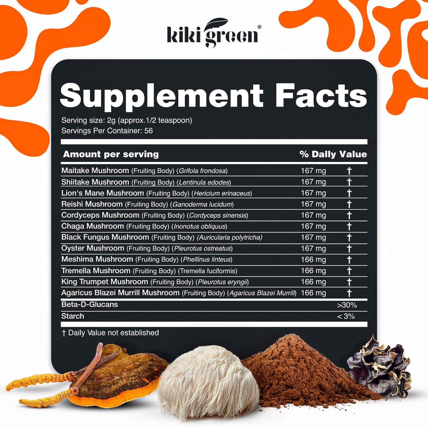 KIKI Green 12 Mushroom Powder 4 oz – Focus, Energy & Immunity (Vegan)
