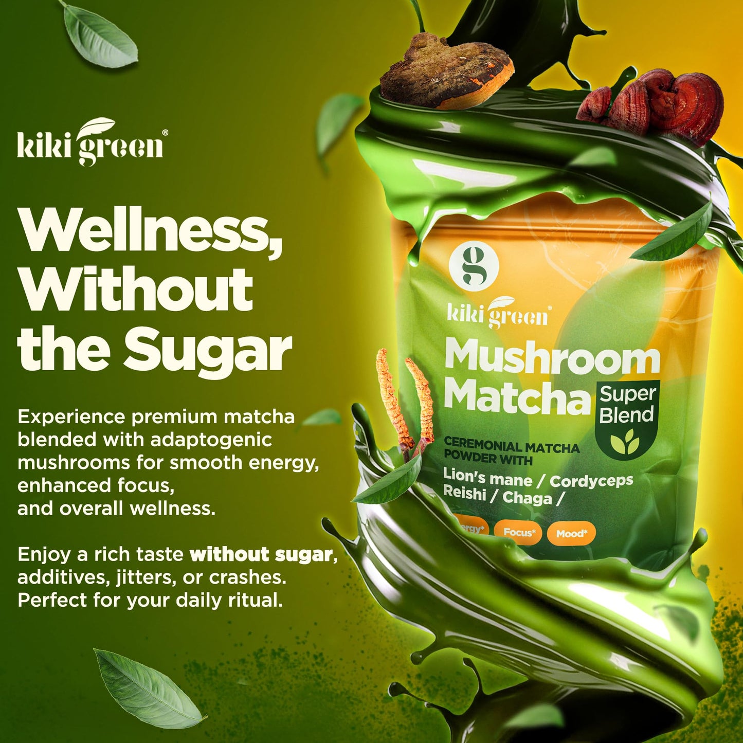KIKI Green Mushroom Matcha Super Blend with Lion's Mane, Reishi & Cordyceps | 8 oz