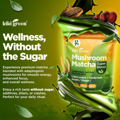 KIKI Green Mushroom Matcha Super Blend with Lion's Mane, Reishi & Cordyceps | 8 oz