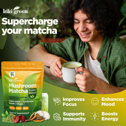 KIKI Green Mushroom Matcha Super Blend with Lion's Mane, Reishi & Cordyceps | 8 oz