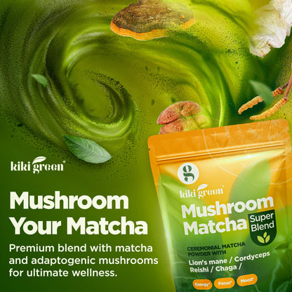 KIKI Green Mushroom Matcha Super Blend with Lion's Mane, Reishi & Cordyceps | 8 oz