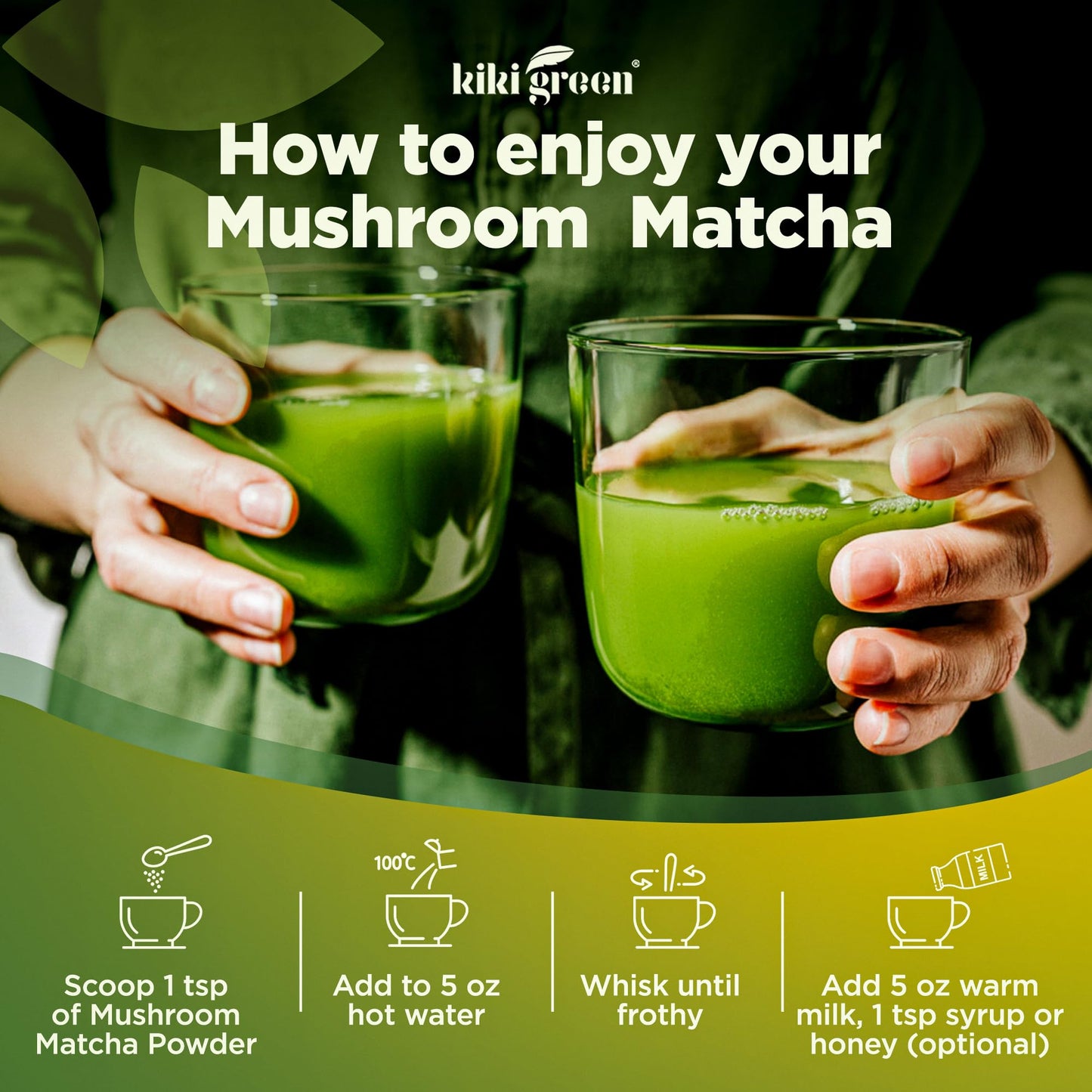 KIKI Green Mushroom Matcha Super Blend with Lion's Mane, Reishi & Cordyceps | 8 oz
