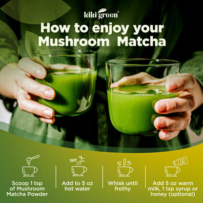 KIKI Green Mushroom Matcha Super Blend with Lion's Mane, Reishi & Cordyceps | 8 oz