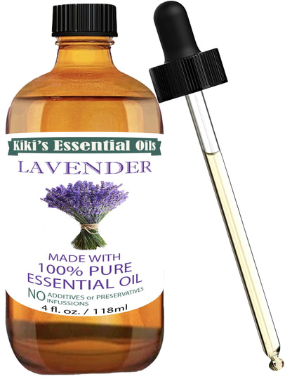 Kiki's Lavender Essential Oil 4oz | 100% Pure & Natural, Premium Grade (Glass Dropper)