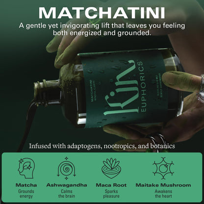 Kin Euphorics Matchatini | Non-Alcoholic Matcha Cocktail with Adaptogens, Nootropics, Botanicals | Vanilla, Maple & Tart Finish | 16.9 fl oz