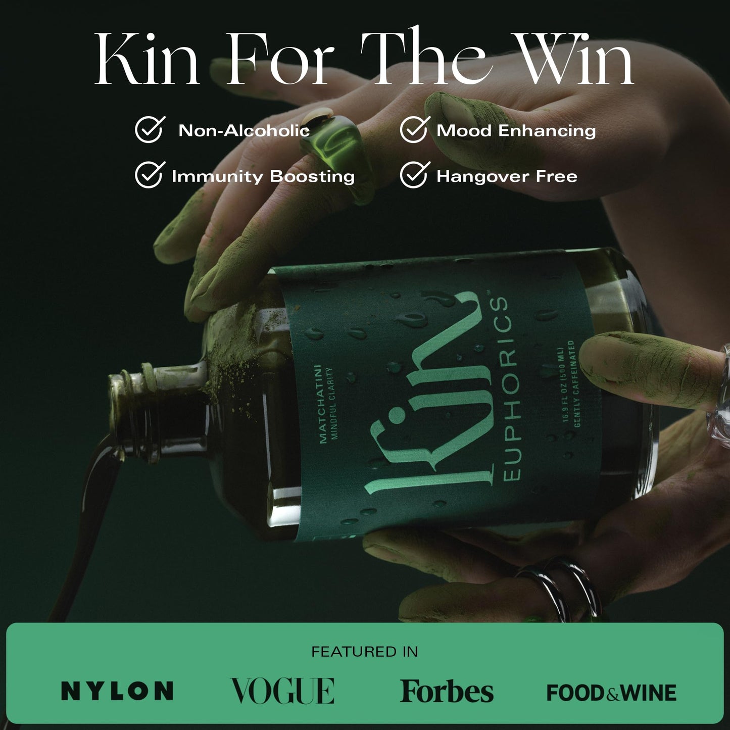 Kin Euphorics Matchatini | Non-Alcoholic Matcha Cocktail with Adaptogens, Nootropics, Botanicals | Vanilla, Maple & Tart Finish | 16.9 fl oz