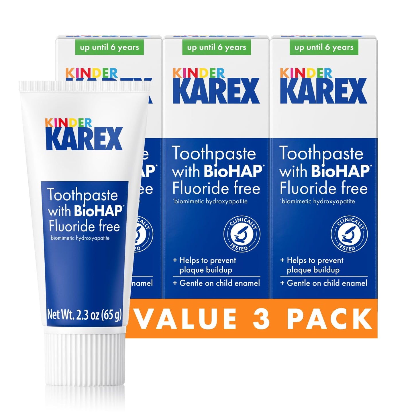 Kinder Karex Hydroxyapatite Kids Toddler Toothpaste | Fluoride Free | Clinically Tested | 2.3 oz (Pack of 3)