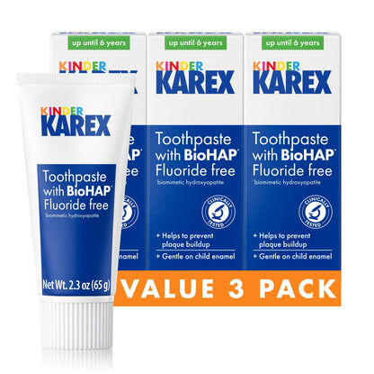 Kinder Karex Hydroxyapatite Kids Toddler Toothpaste | Fluoride Free | Clinically Tested | 2.3 oz (Pack of 3)