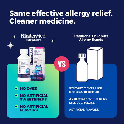 KinderMed Kids' Allergy Medicine with Diphenhydramine HCl – Organic Cherry Flavor, 4 oz (Ages 6-11)