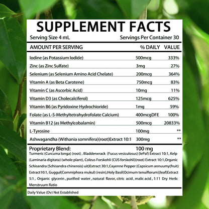 Kindled Thyroid Support Drops – Selenium, Zinc, Iodine, L-Tyrosine & Ashwagandha | 4 oz