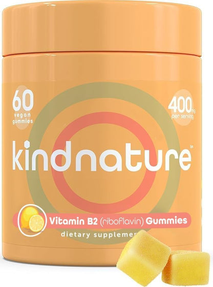 kindnature Vitamin B2 Gummies - Riboflavin 400mg | Vegan, Non-GMO, Soy & Gluten-Free (30 Day Supply)