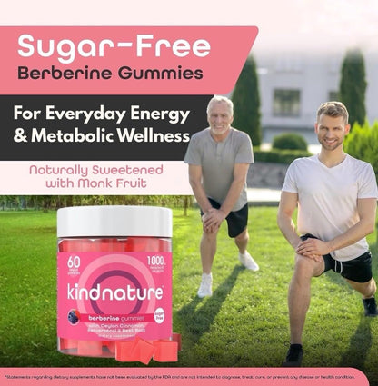 KINDNATURE Berberine Gummies 1000mg - Sugar-Free Vegan for Blood Sugar & Metabolism