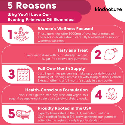 Kindnature Evening Primrose Oil Gummies 1000mg – Black Cohosh | Hormonal Balance, PMS & Menopause