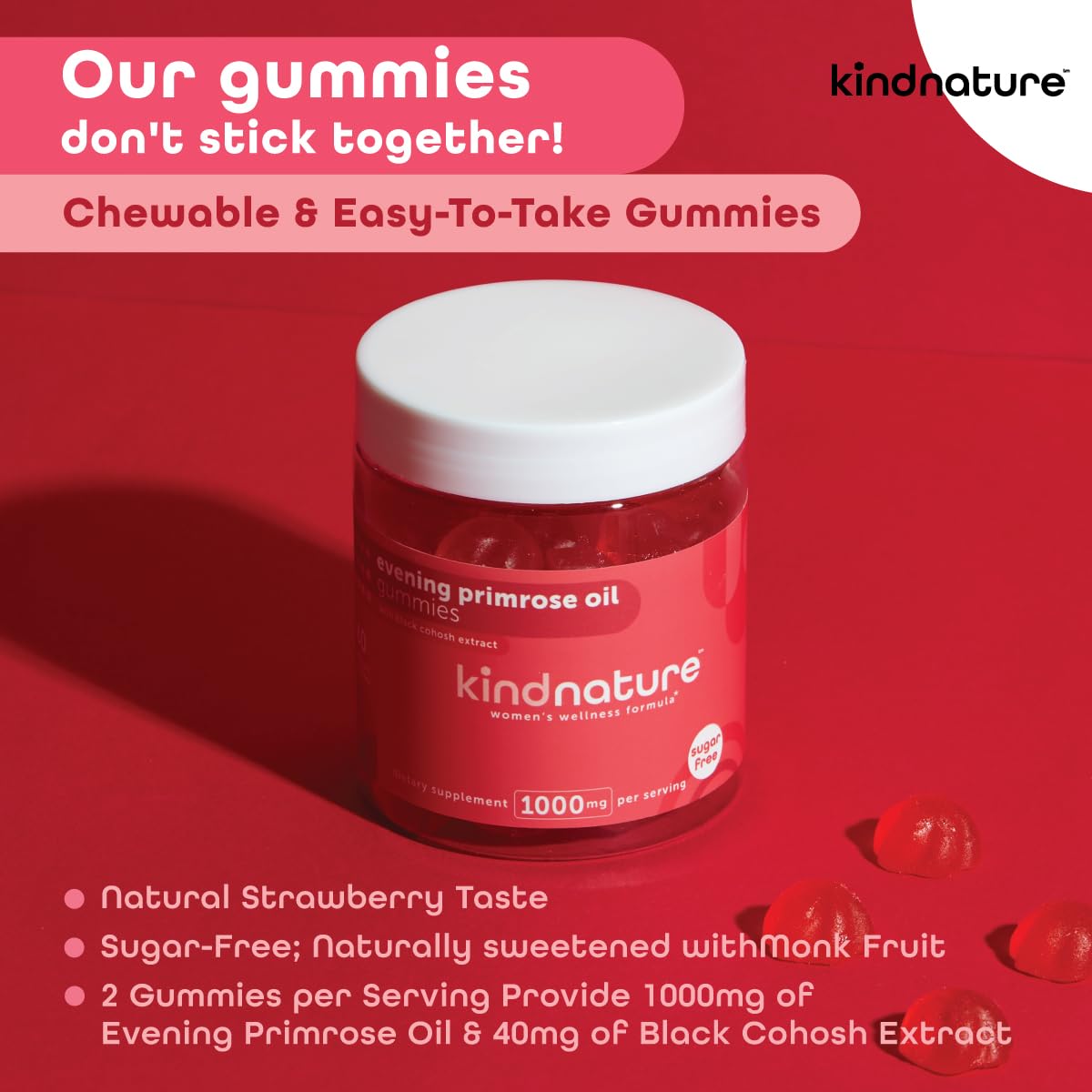 Kindnature Evening Primrose Oil Gummies 1000mg – Black Cohosh | Hormonal Balance, PMS & Menopause