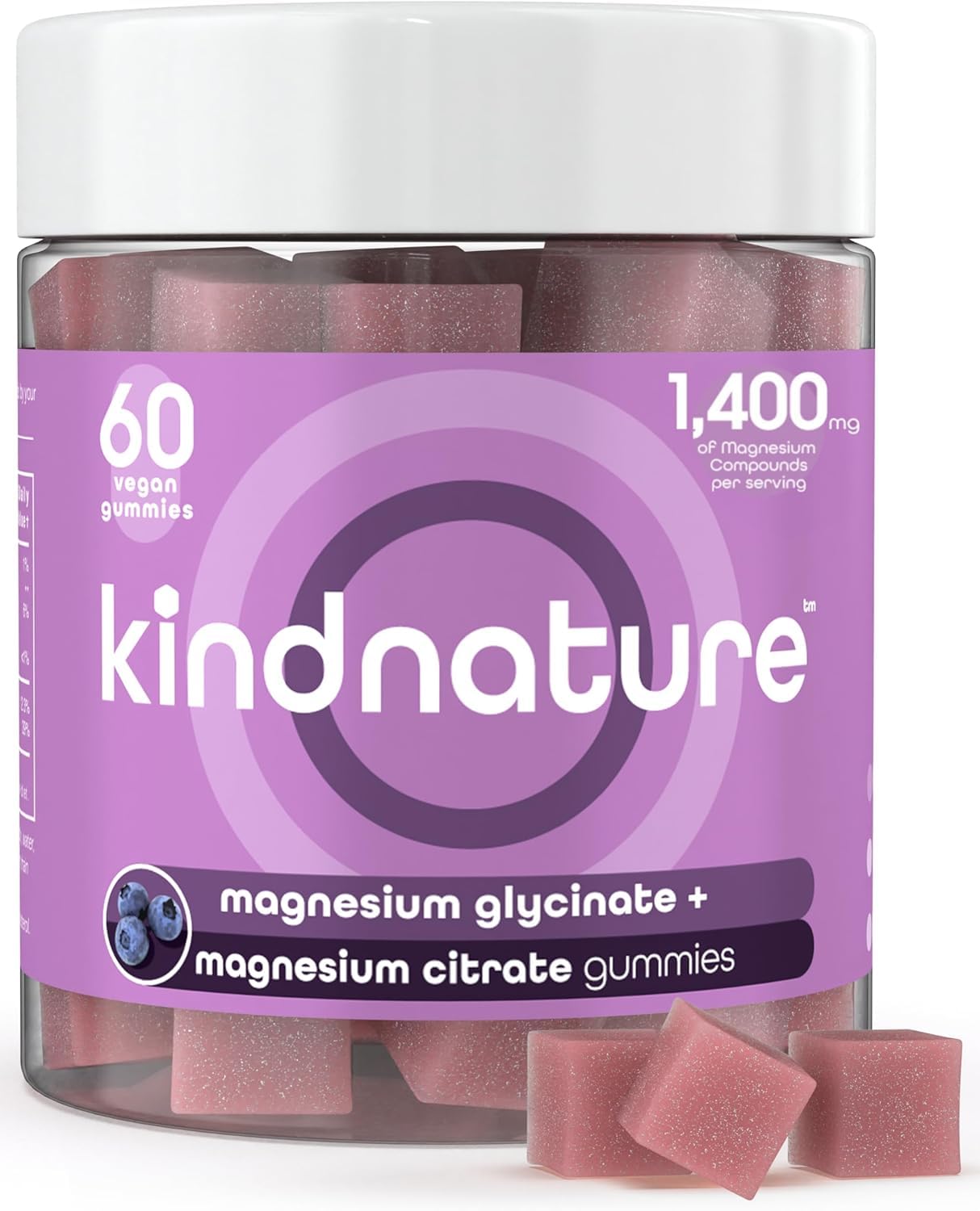 KINDNATURE Magnesium Glycinate & Citrate Gummies – Calm Sleep, Stress & Cramps | Vegan Magnesium – 60 Ct