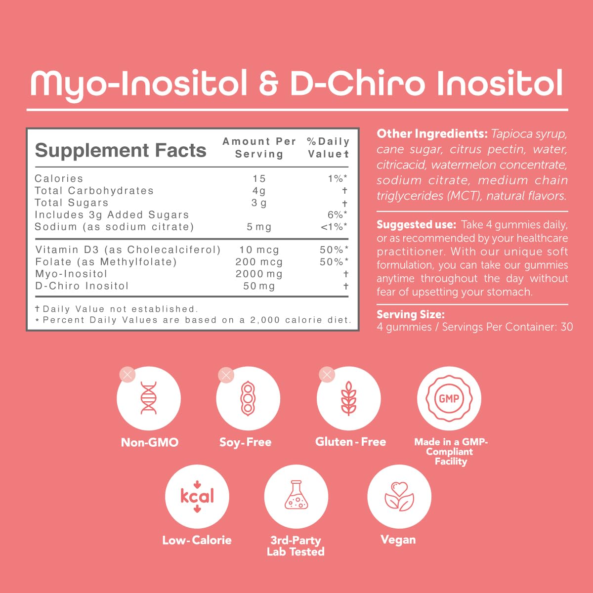 kindnature Myo-Inositol & D-Chiro Inositol Gummies with Vitamin D & Folate – 40:1 Ratio – 30 Day Supply