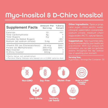 kindnature Myo-Inositol & D-Chiro Inositol Gummies with Vitamin D & Folate – 40:1 Ratio – 30 Day Supply