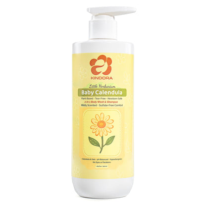 KINDORA 2-in-1 Calendula & Oat Baby Shampoo & Body Wash | Tear-Free, Hypoallergenic