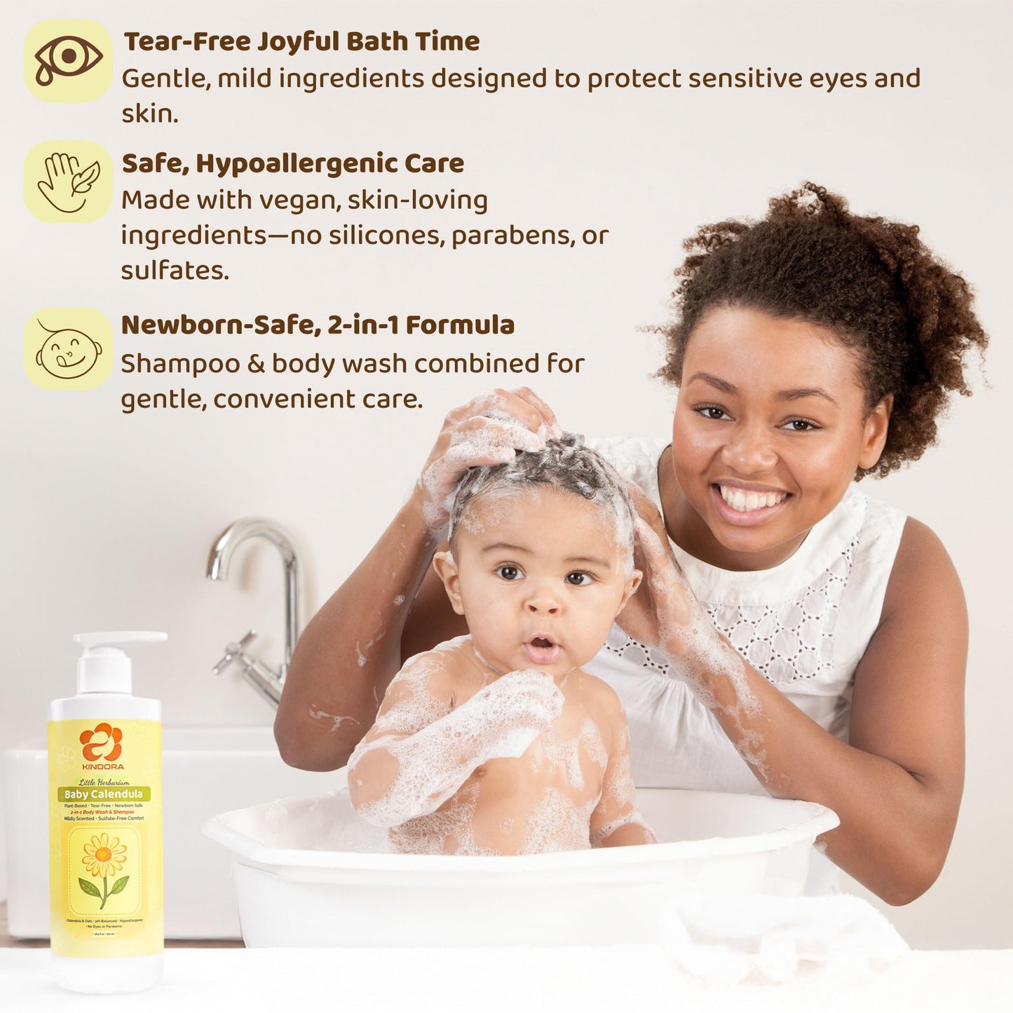 KINDORA 2-in-1 Calendula & Oat Baby Shampoo & Body Wash | Tear-Free, Hypoallergenic
