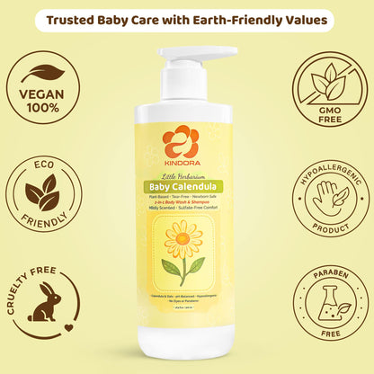 KINDORA 2-in-1 Calendula & Oat Baby Shampoo & Body Wash | Tear-Free, Hypoallergenic