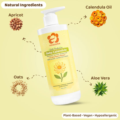 KINDORA 2-in-1 Calendula & Oat Baby Shampoo & Body Wash | Tear-Free, Hypoallergenic