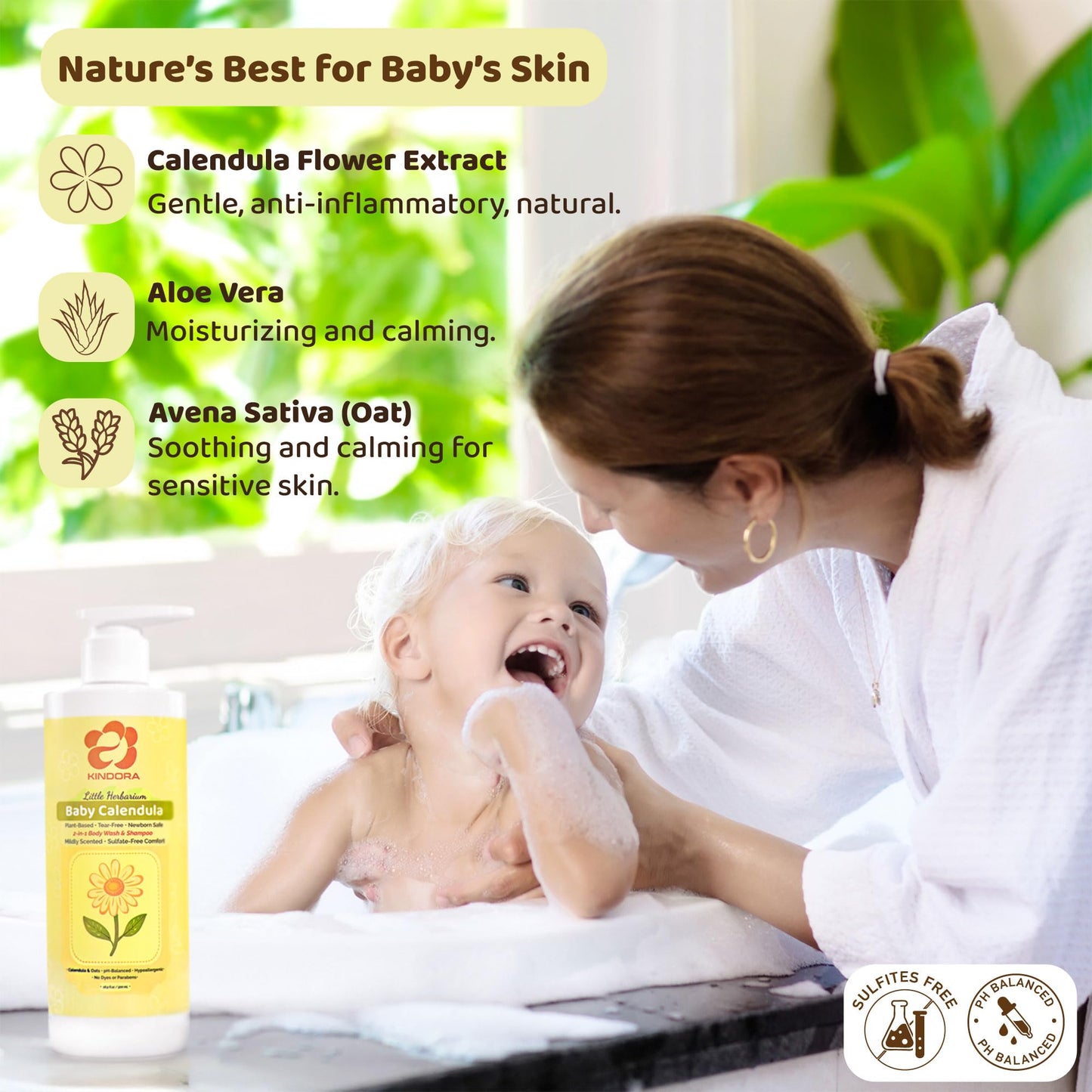 KINDORA 2-in-1 Calendula & Oat Baby Shampoo & Body Wash | Tear-Free, Hypoallergenic